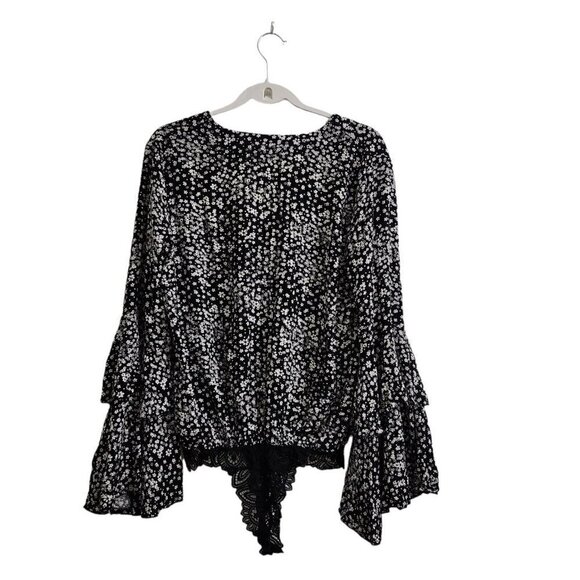 Intimately Free People Blouse S Black Ditsy Floral Bodysuit Dramatical‎ Ruffled - Picture 9 of 15